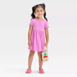 Cat & Jack Toddler Girls Pink Short-Sleeve Dress Size 5T 100% Cotton 39-44lb